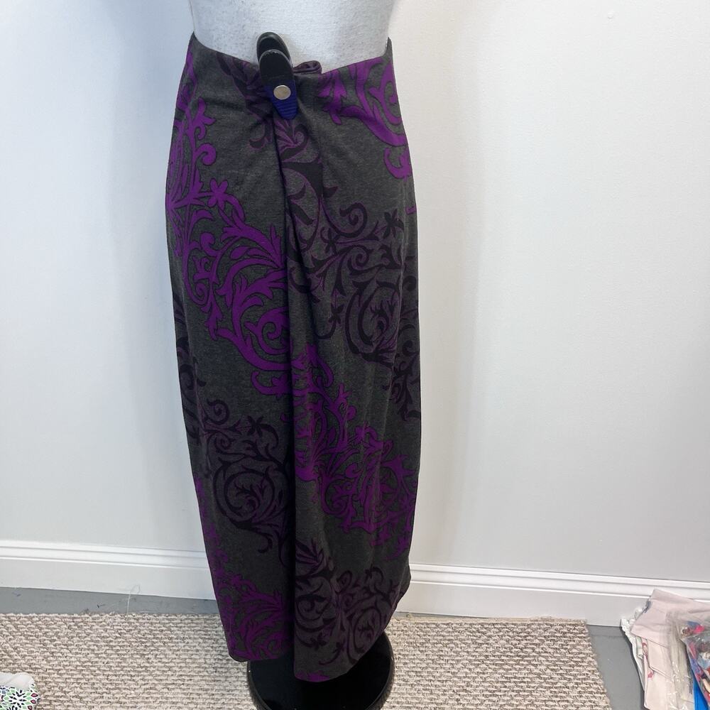 ECI New York Skirt size Small Purple Gray Floral Long Maxi A Line Stretch Modest - Picture 8 of 9